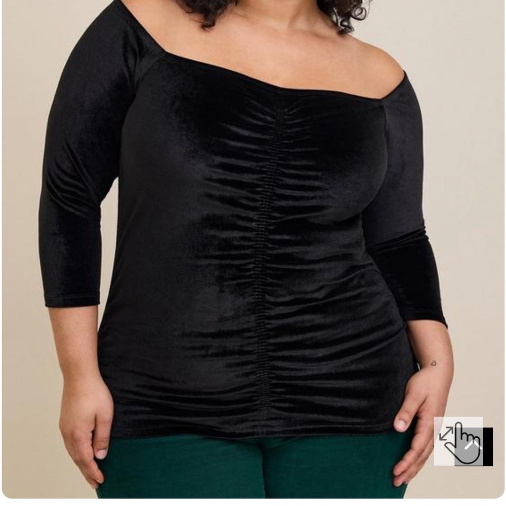 Torrid Size 1 Black Stretch Velvet Shirred Front Off The Shoulder Top NWT